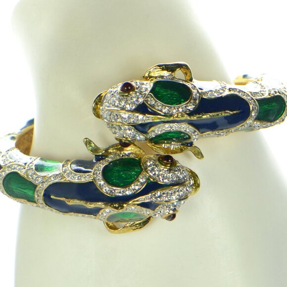 Vintage Kenneth Jay Lane Enamel & Crystal Snake Bracelet - Picture 2 of 9